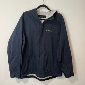 Simms Men's Waypoints Rain Jacket Full Zip Hooded Waterproof Navy Blue Large